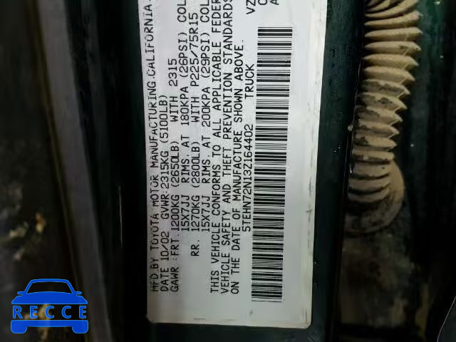 2003 TOYOTA TACOMA DOU 5TEHN72N13Z164402 image 9