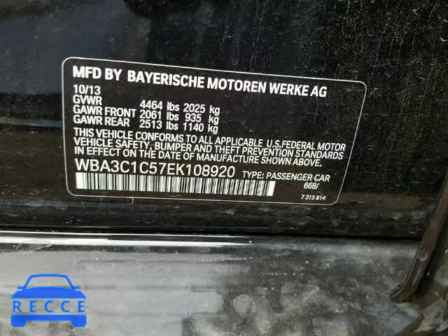 2014 BMW 328I SULEV WBA3C1C57EK108920 зображення 9
