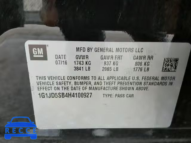 2017 CHEVROLET SONIC LT 1G1JD5SB4H4100927 image 9