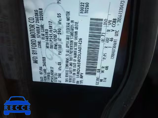 2005 FORD EXPLORER L 1FMDU65W25UA01426 image 9