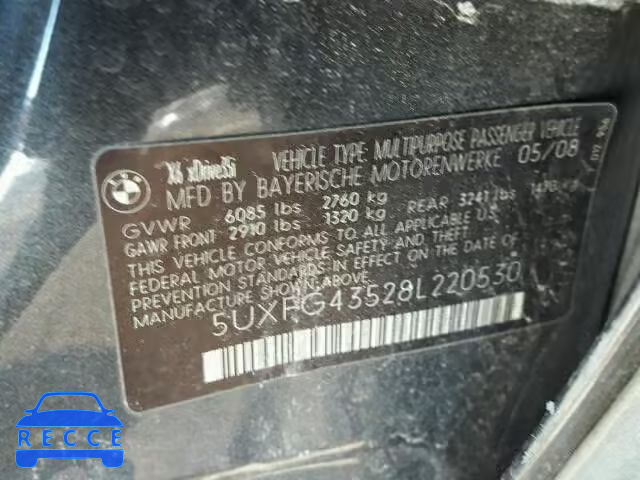 2008 BMW X6 XDRIVE3 5UXFG43528L220530 image 9