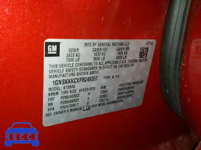 2015 CHEVROLET K1500 SUBU 1GNSKKKCXFR249357 image 9