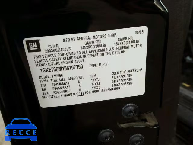 2005 GMC ENVOY DENA 1GKET66M156197750 image 9