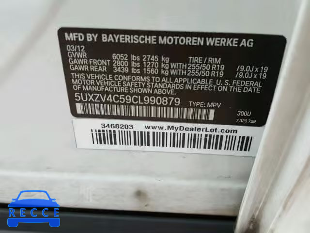 2012 BMW X5 XDRIVE3 5UXZV4C59CL990879 image 9