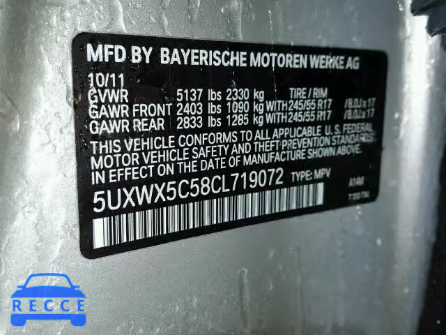 2012 BMW X3 XDRIVE2 5UXWX5C58CL719072 image 9