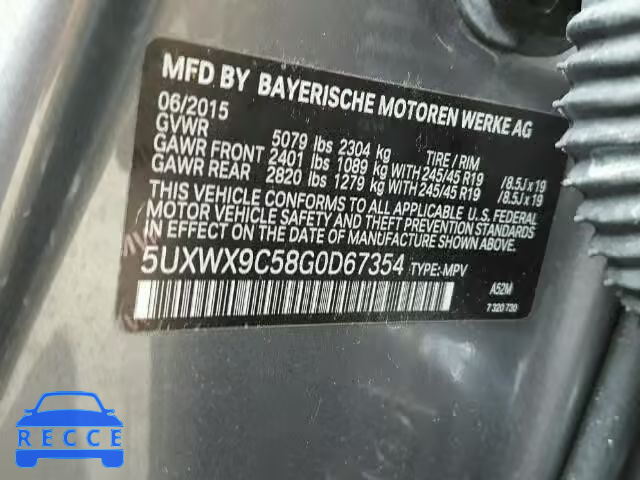 2016 BMW X3 XDRIVE2 5UXWX9C58G0D67354 image 9