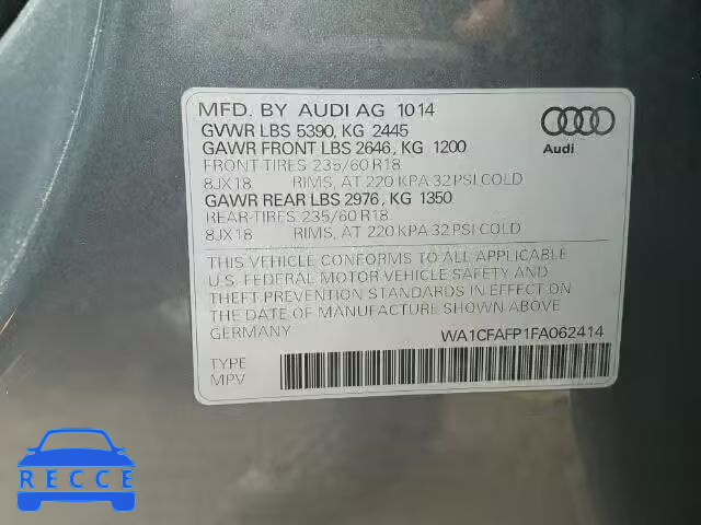 2015 AUDI Q5 PREMIUM WA1CFAFP1FA062414 image 9