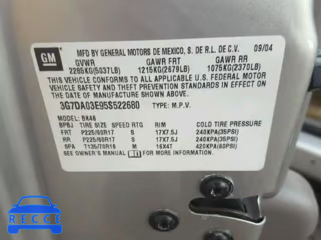 2005 PONTIAC AZTEK 3G7DA03E95S522680 image 9