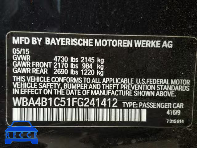 2015 BMW 435I GRAN WBA4B1C51FG241412 зображення 9