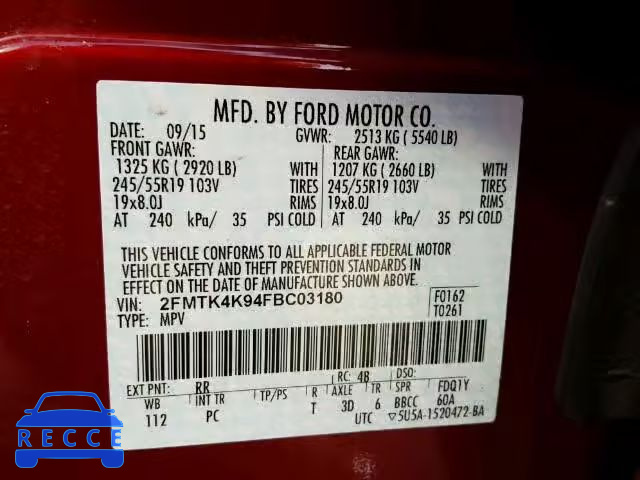 2015 FORD EDGE TITAN 2FMTK4K94FBC03180 image 9