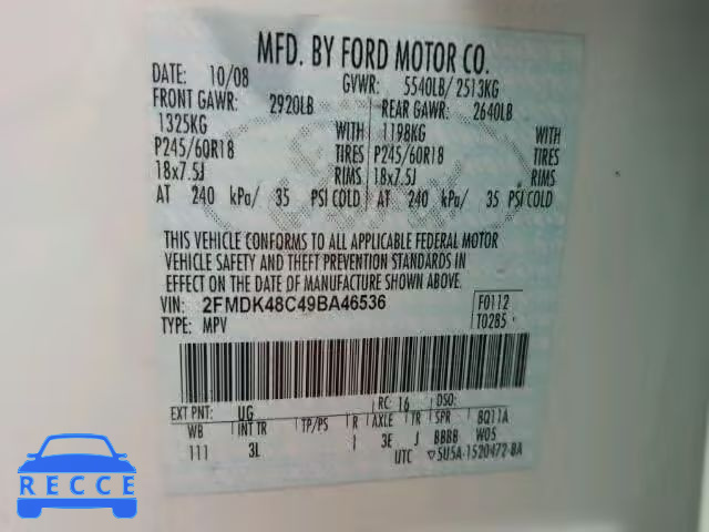 2009 FORD EDGE SEL A 2FMDK48C49BA46536 image 9