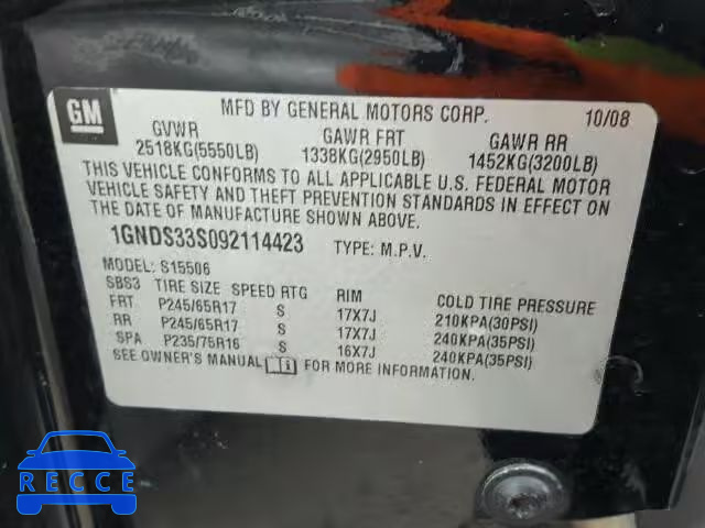 2009 CHEVROLET TRAILBLAZE 1GNDS33S092114423 image 9