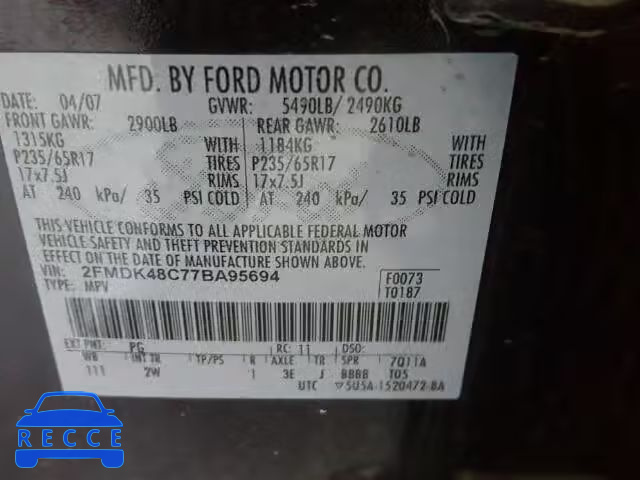 2007 FORD EDGE SEL A 2FMDK48C77BA95694 Bild 9