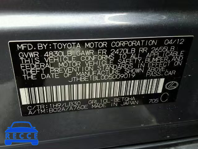 2013 LEXUS GS 350 JTHBE1BL0D5009019 image 9