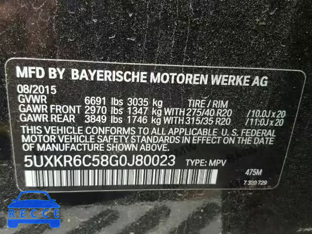 2016 BMW X5 XDRIVE5 5UXKR6C58G0J80023 зображення 9