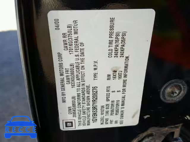 2000 CADILLAC ESCALADE L 1GYEK63R7YR208276 image 9