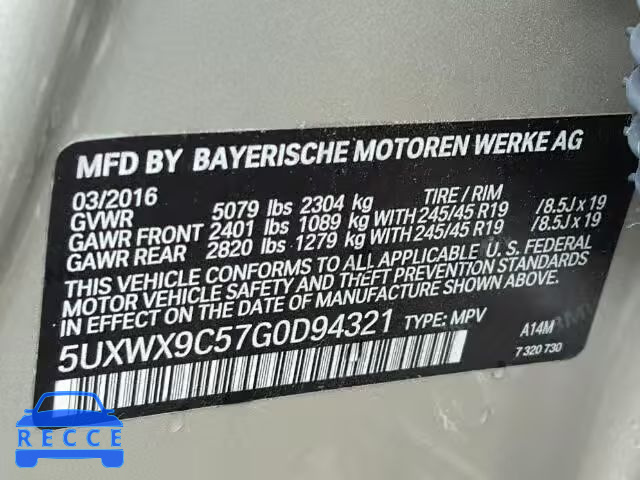 2016 BMW X3 XDRIVE2 5UXWX9C57G0D94321 image 9