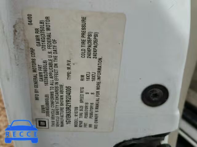 2000 CADILLAC ESCALADE L 1GYEK63R2YR204006 image 9