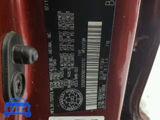 2011 TOYOTA SIENNA 5TDZK3DC8BS159310 image 9