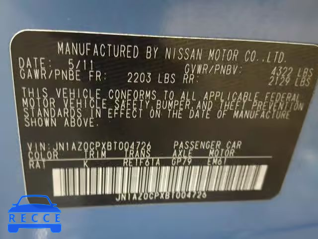 2011 NISSAN LEAF SV/SL JN1AZ0CPXBT004726 Bild 9