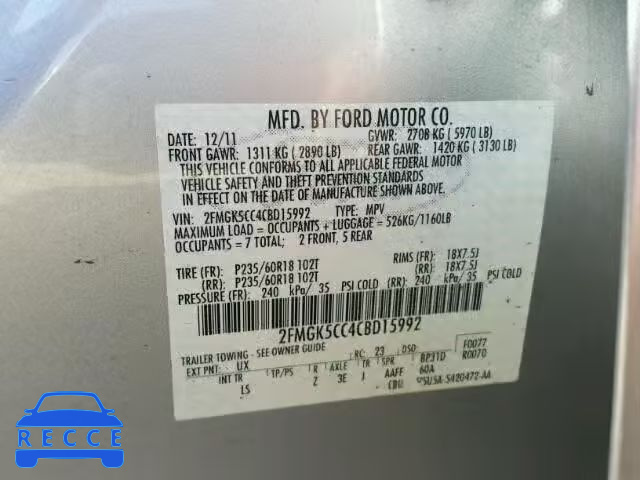 2012 FORD FLEX SEL 2FMGK5CC4CBD15992 image 9