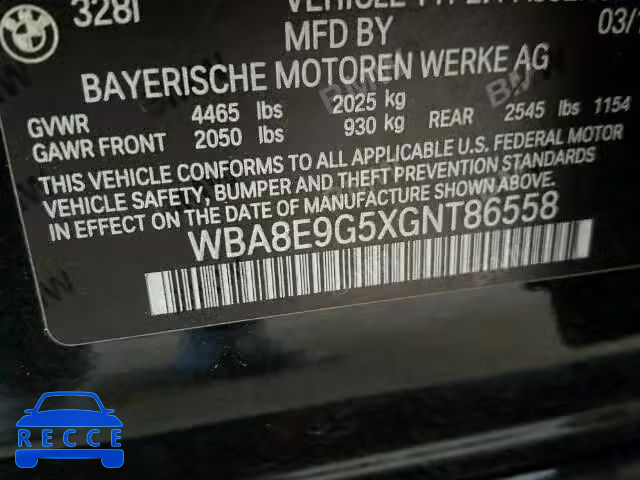 2016 BMW 328I SULEV WBA8E9G5XGNT86558 зображення 9