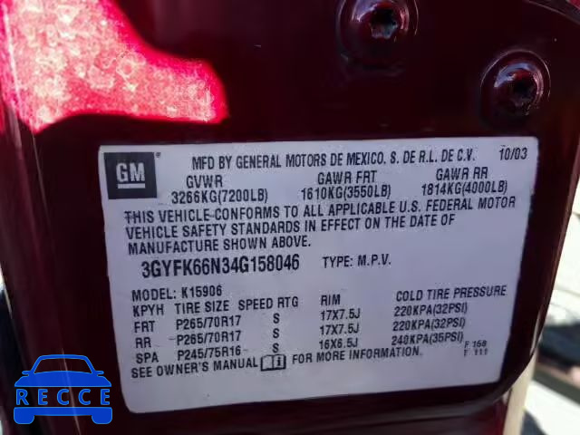 2004 CADILLAC ESCALADE E 3GYFK66N34G158046 Bild 9