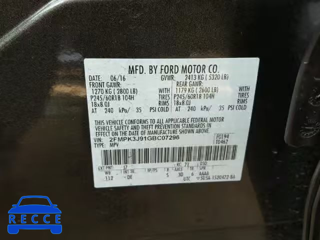 2016 FORD EDGE SEL 2FMPK3J91GBC07296 image 9