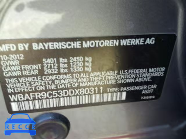 2013 BMW 550I WBAFR9C53DDX80311 зображення 9