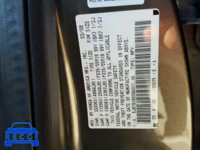 2008 ACURA RDX TECHNO 5J8TB18508A015084 зображення 9