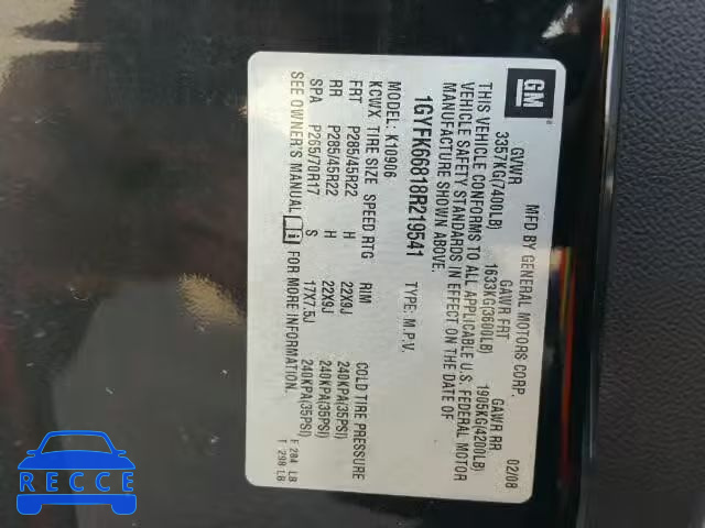 2008 CADILLAC ESCALADE E 1GYFK66818R219541 image 9