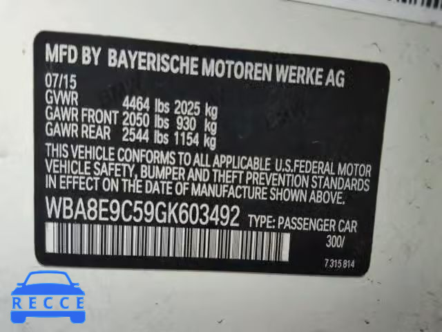 2016 BMW 328I SULEV WBA8E9C59GK603492 зображення 9