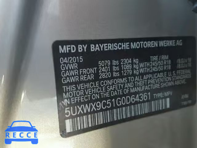 2016 BMW X3 XDRIVE2 5UXWX9C51G0D64361 зображення 9