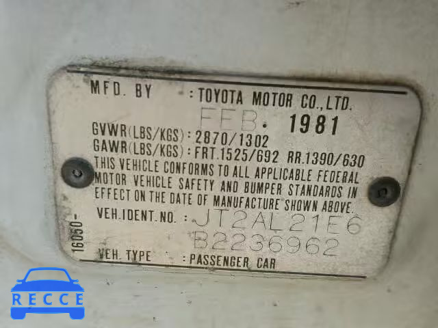 1981 TOYOTA TERCEL JT2AL21E6B2236962 image 9