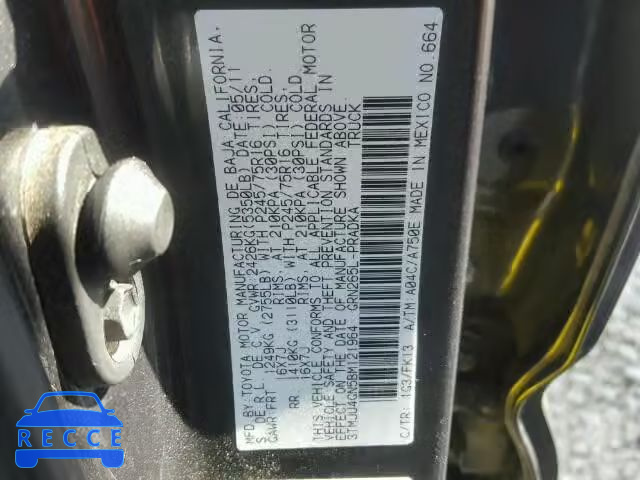 2011 TOYOTA TACOMA PRE 3TMJU4GN5BM121964 image 9