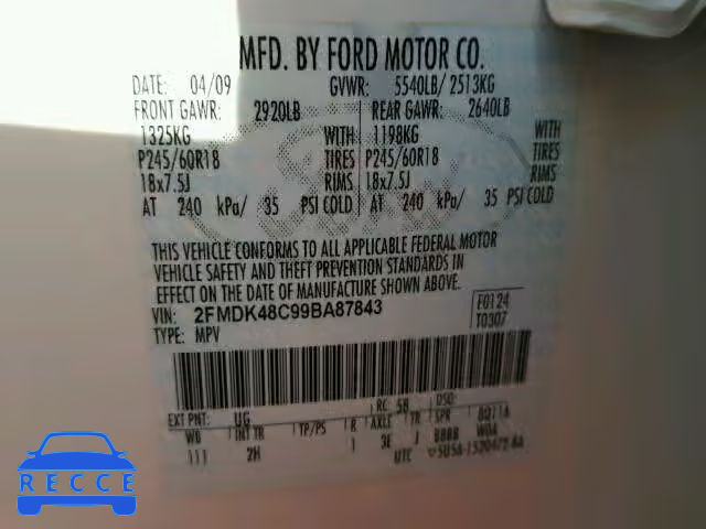 2009 FORD EDGE SEL A 2FMDK48C99BA87843 image 9