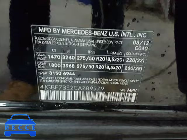 2012 MERCEDES-BENZ GL450 4 MA 4JGBF7BE2CA789979 Bild 9