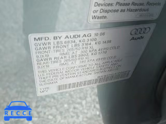 2007 AUDI Q7 3.6 QUA WA1BY74L07D053616 image 9