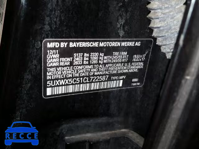 2012 BMW X3 XDRIVE2 5UXWX5C51CL722587 image 9