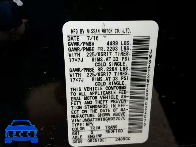 2016 NISSAN ROGUE S JN8AT2MT9GW022070 image 9