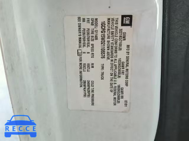 2002 CHEVROLET EXPRESS G1 1GCFG15W321106576 image 9