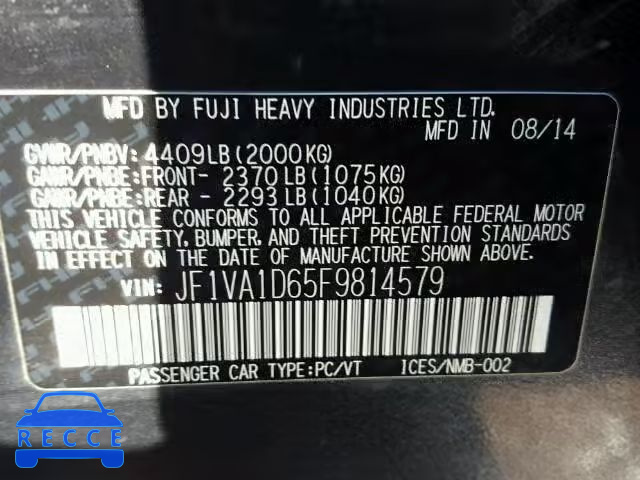 2015 SUBARU WRX PREMIU JF1VA1D65F9814579 Bild 9