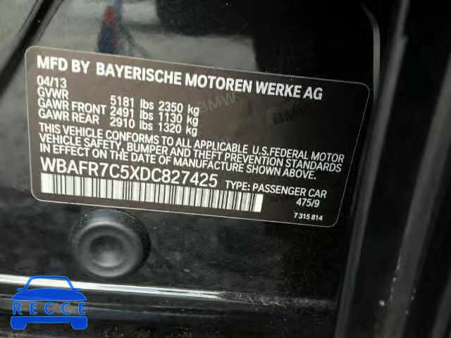 2013 BMW 535I WBAFR7C5XDC827425 зображення 9
