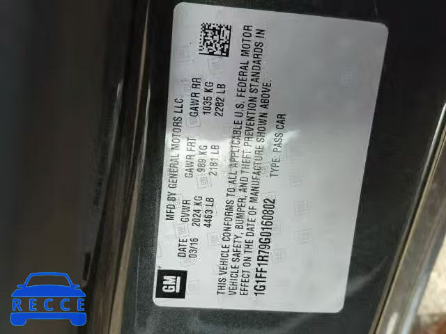 2016 CHEVROLET CAMARO SS 1G1FF1R79G0160802 Bild 9