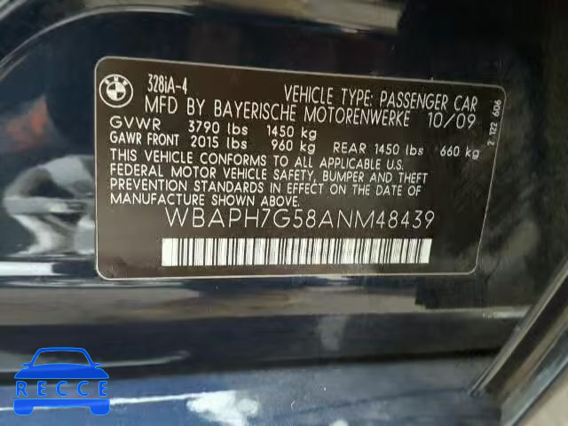 2010 BMW 328I WBAPH7G58ANM48439 зображення 9