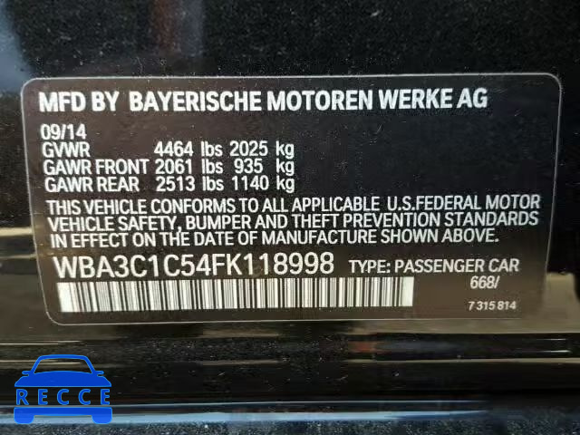 2015 BMW 328I SULEV WBA3C1C54FK118998 зображення 9
