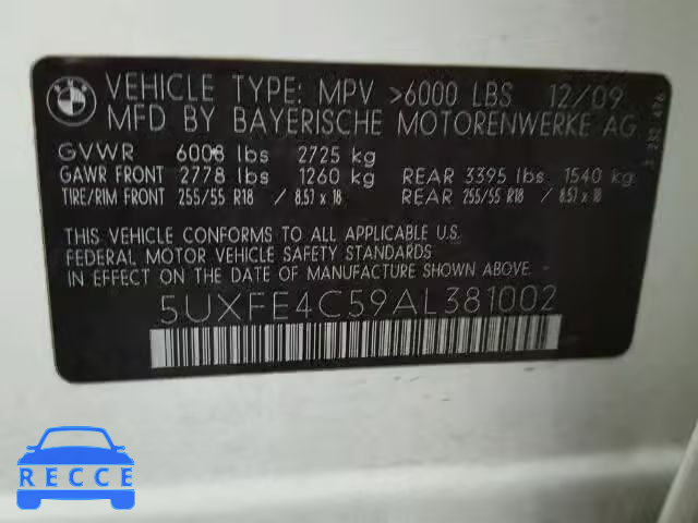 2010 BMW X5 XDRIVE3 5UXFE4C59AL381002 image 9