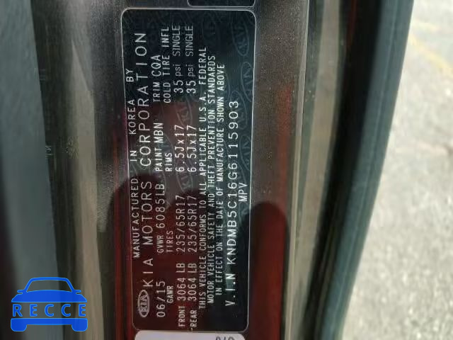 2016 KIA SEDONA LX KNDMB5C16G6115903 image 9