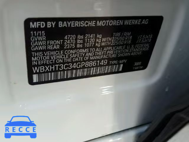 2016 BMW X1 XDRIVE2 WBXHT3C34GP886149 зображення 9