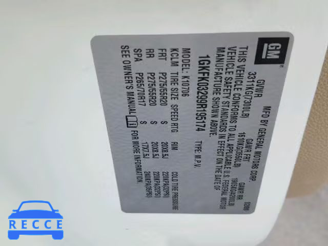 2009 GMC YUKON DENA 1GKFK03299R195174 image 9